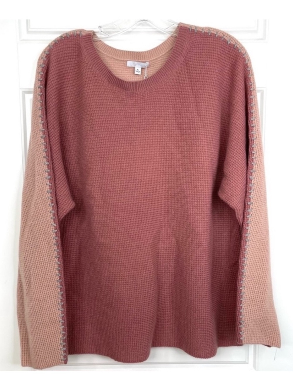 JOHNNY WAS CALME Color Block Waffle Texture Cashmere Sweater NEW Pink Size XL